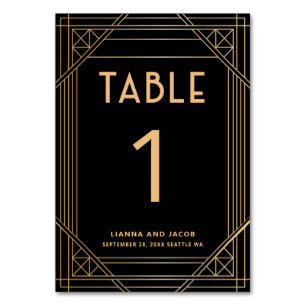 Vintage Art Deco Black Gold Wedding Table Number