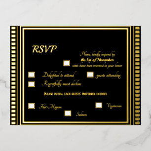 Vintage Art Deco Black RSVP Foil Response Card