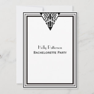 Vintage Art Deco Blk Wht Frame #1 V Bachelorette Invitation