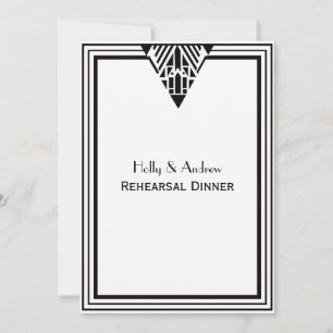 Vintage Art Deco Blk Wht Frame #1 V Rehearsal Din Invitation