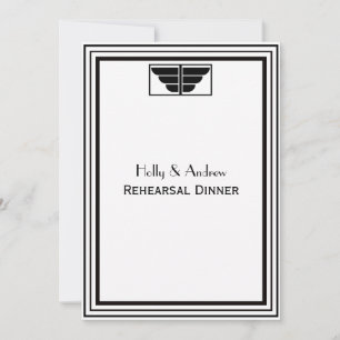 Vintage Art Deco Blk Wht Frame #2 V Rehearsal Din Invitation