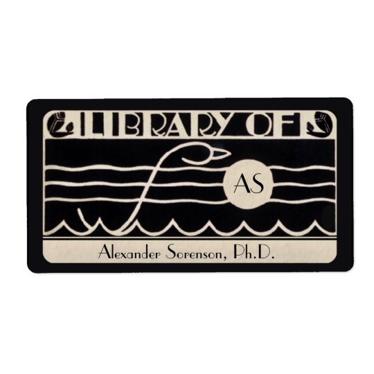 Vintage Art Deco Bookplate Personalised Monogram Shipping Label