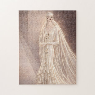 Vintage Art Deco Bridal Fashion Illustration Jigsaw Puzzle