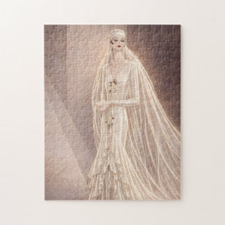 Vintage Art Deco Bridal Fashion Illustration  Jigsaw Puzzle