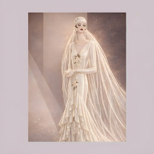 Vintage Art Deco Bridal Fashion Illustration  Postcard