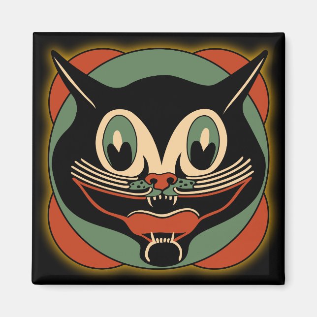 Vintage Art Deco Cat Halloween Magnet (Front)