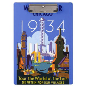 Vintage Art Deco Chicago 1934 World's Fair Poster Clipboard