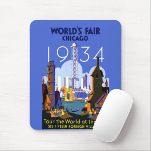 Vintage Art Deco Chicago 1934 World's Fair Poster Mouse Pad