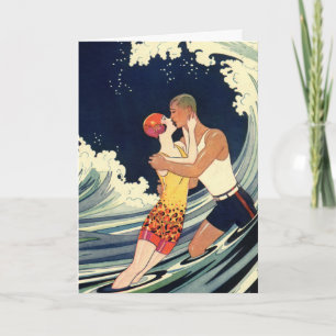 Vintage Art Deco Christmas, Love and Romance Wave Holiday Card