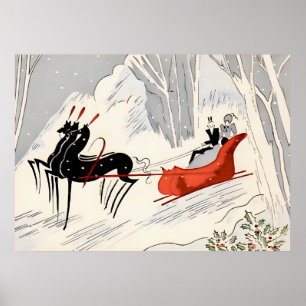 Vintage Art Deco Christmas Sleigh Ride Card  Poster