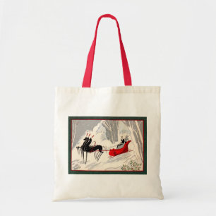 Vintage Art Deco Christmas Sleigh Ride Card Tote Bag