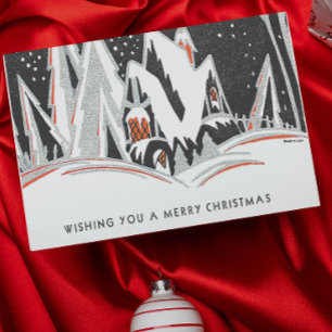 Vintage Art Deco Christmas Village Holiday Retro Card