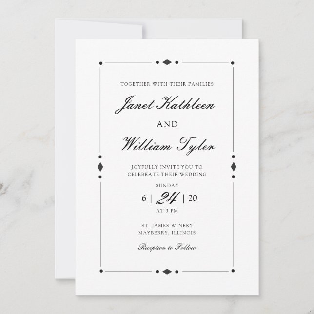 Vintage Art Deco Classic Wedding Invitation (Front)