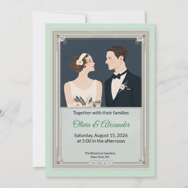 Vintage Art Deco Couple Wedding Invitation (Front)