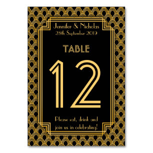 Vintage Art Deco Fans Pattern Wedding Table Number