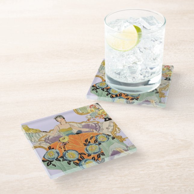 Vintage Art Deco Fashion Illustration  Elegant  Glass Coaster (Angled)