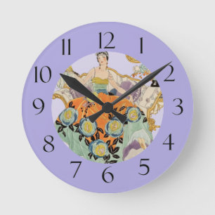 Vintage Art Deco Fashion Illustration Elegant Round Clock