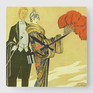 Vintage Art Deco Fashion Square Wall Clock
