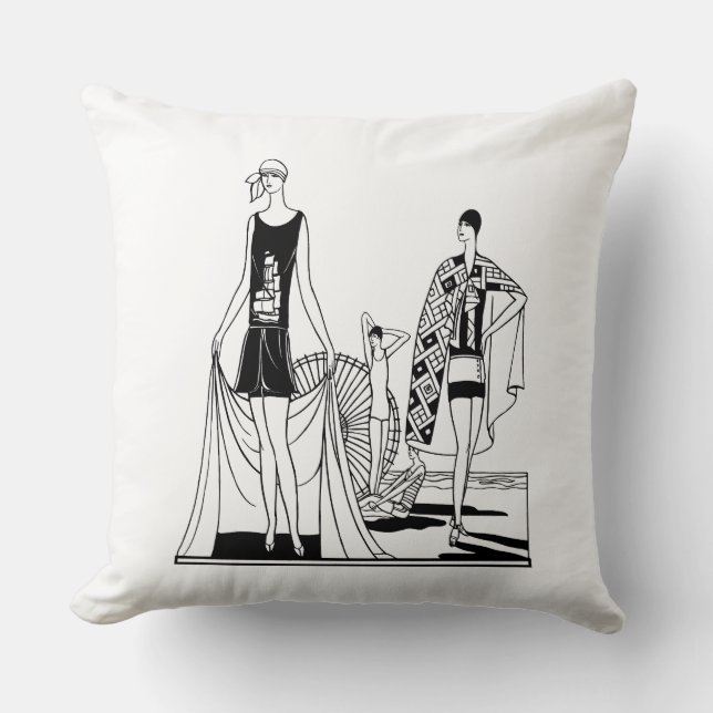 Vintage Art Deco Fashionable Ladies at the Beach Cushion (Front)