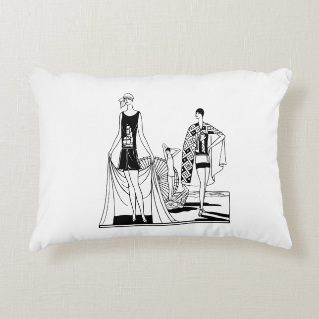 Vintage Art Deco Fashionable Ladies at the Beach Decorative Cushion (Front)