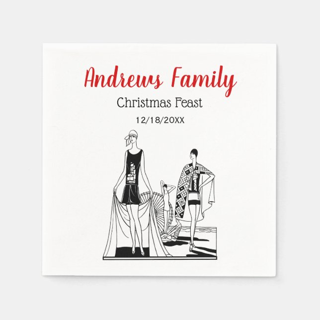 Vintage Art Deco Fashionable Ladies at the Beach Napkin (Front)