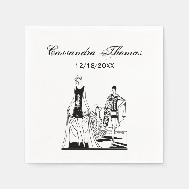 Vintage Art Deco Fashionable Ladies at the Beach Napkin (Front)