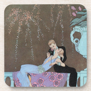 Vintage Art Deco Fireworks Le Feu, George Barbier Coaster