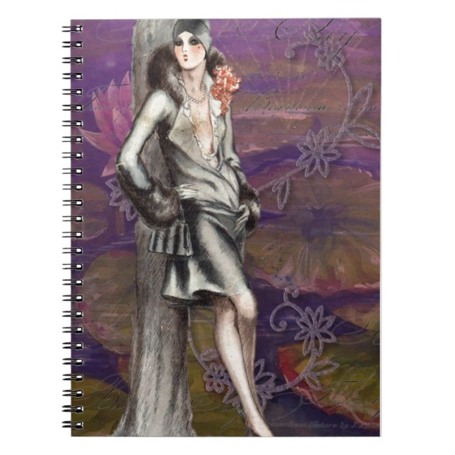 Vintage Art Deco Flapper Lady Design Notebook (Front)