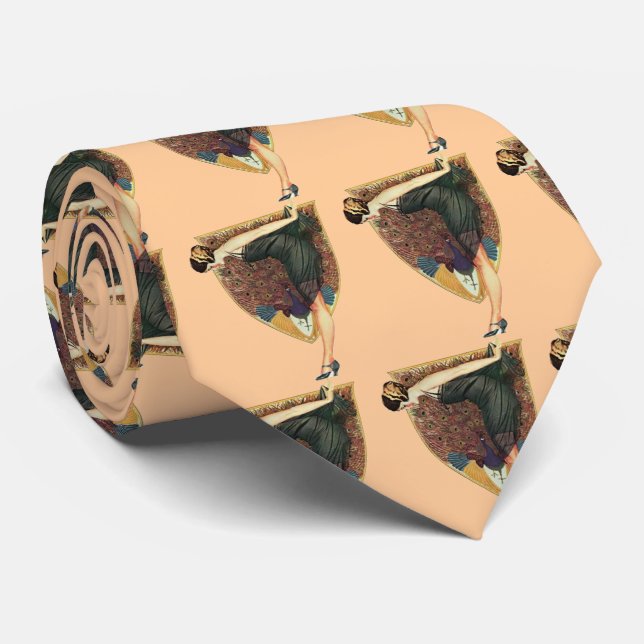 Vintage Art Deco Flapper with Peacock  Tie (Rolled)