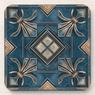 Vintage Art Deco Fleur-de-lis - Blue and gold Coaster