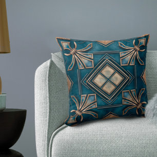Vintage Art Deco Fleur-de-lis - Blue and gold Cushion