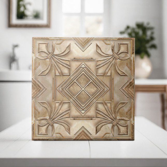 Vintage Art Deco Fleur-de-lis - Travertine Marble Ceramic Tile (Creator Uploaded)