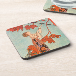 Vintage Art Deco, Flighty Bird by George Barbier Coaster