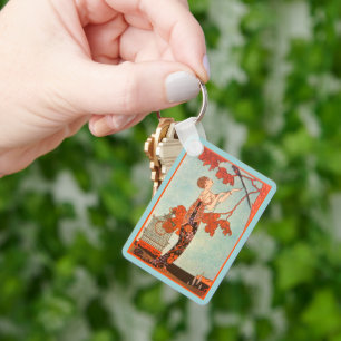 Vintage Art Deco, Flighty Bird by George Barbier Key Ring