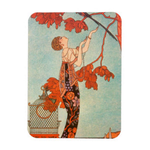Vintage Art Deco, Flighty Bird by George Barbier Magnet
