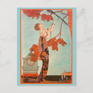 Vintage Art Deco, Flighty Bird by George Barbier Postcard