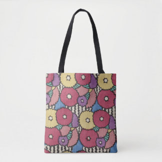 vintage Art deco floral design, colorful Tote Bag