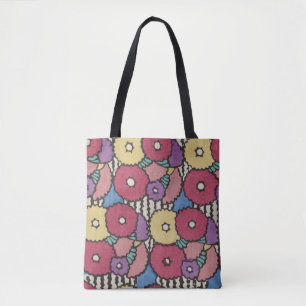 vintage Art deco floral design, colourful Tote Bag