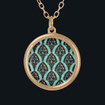 Vintage Art Deco Flower Fan Mosaic Gold Plated Necklace<br><div class="desc">A vintage,  art deco inspired fan shaped pattern with colourful flowers on black with a mint green,  faintly geometric background. Inspired by the roaring twenties / Gatsby. A classic,  pretty,  modern floral design for anyone who likes the 20's / an antique feel.</div>
