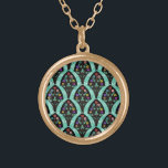 Vintage Art Deco Flower Fan Mosaic Gold Plated Necklace<br><div class="desc">A vintage,  art deco inspired fan shaped pattern with colourful flowers on black with a mint green,  faintly geometric background. Inspired by the roaring twenties / Gatsby. A classic,  pretty,  modern floral design for anyone who likes the 20's / an antique feel.</div>
