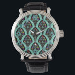 Vintage Art Deco Flower Fan Mosaic Watch<br><div class="desc">A vintage, art deco inspired fan shaped pattern with colourful flowers on black with a mint green, faintly geometric background. Inspired by the roaring twenties / Gatsby. A classic, pretty, modern floral design for anyone who likes the 20's / an antique feel. The watch numbers are a blue-green colour with...</div>