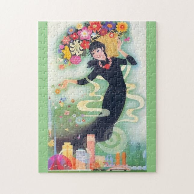 Vintage Art Deco Flower Woman Jigsaw Puzzle (Vertical)