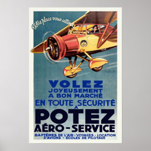 Vintage Art Deco French Aviation Flying School Poster