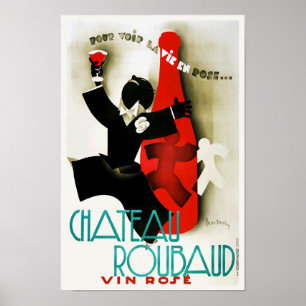 Vintage Art Deco French Chateau Wine Alcohol Drink Poster