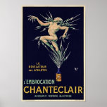 Vintage Art Deco French Wine Ad Poster<br><div class="desc">A reproduction print of a 1910s Art Deco poster promoting wine brand " Chanteclair ". Very rare,  expertly restored.</div>