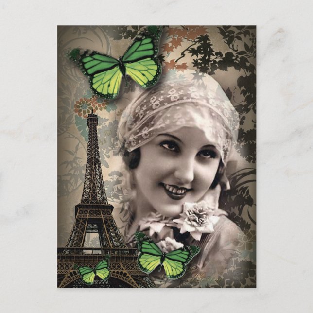 vintage art deco gatsby girl Parisian fashionista Postcard (Front)