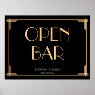 Vintage Art Deco Gatsby Wedding Open Bar Sign