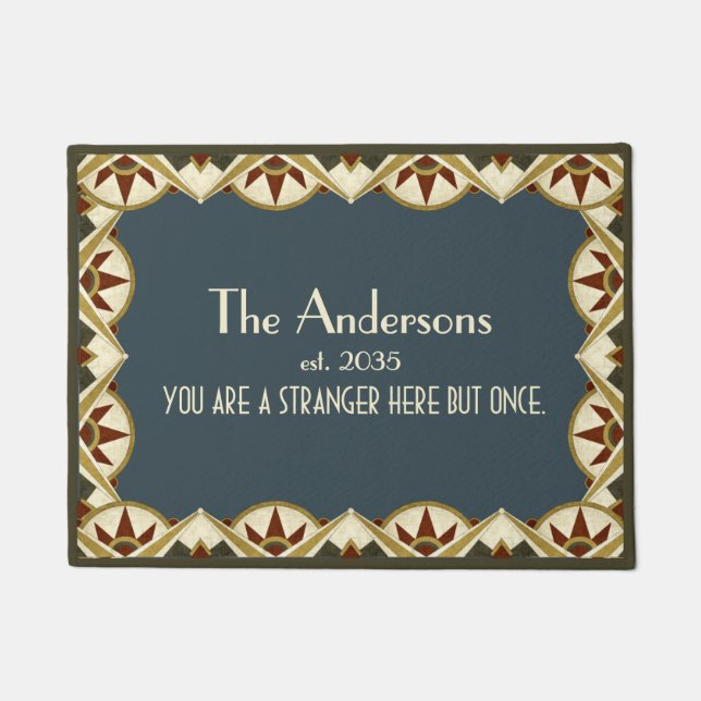 Vintage Art Deco Geometric Family Name Doormat (Front)