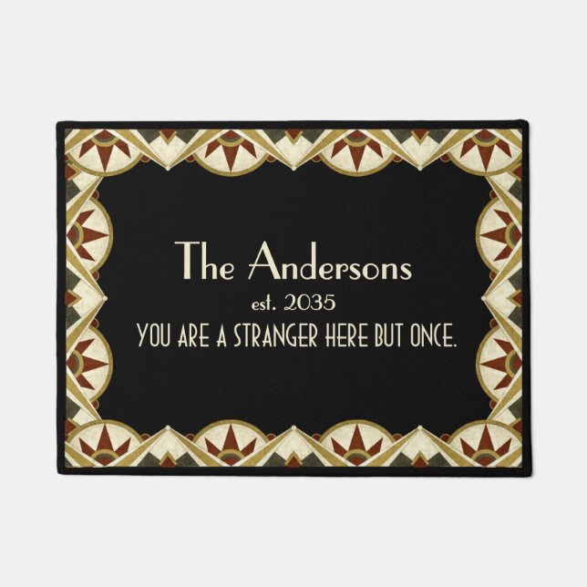 Vintage Art Deco Geometric Family Name Doormat (Front)