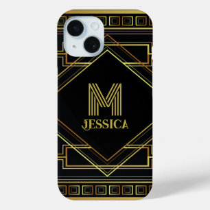 vintage art deco gold and black pattern geometric iPhone 15 case